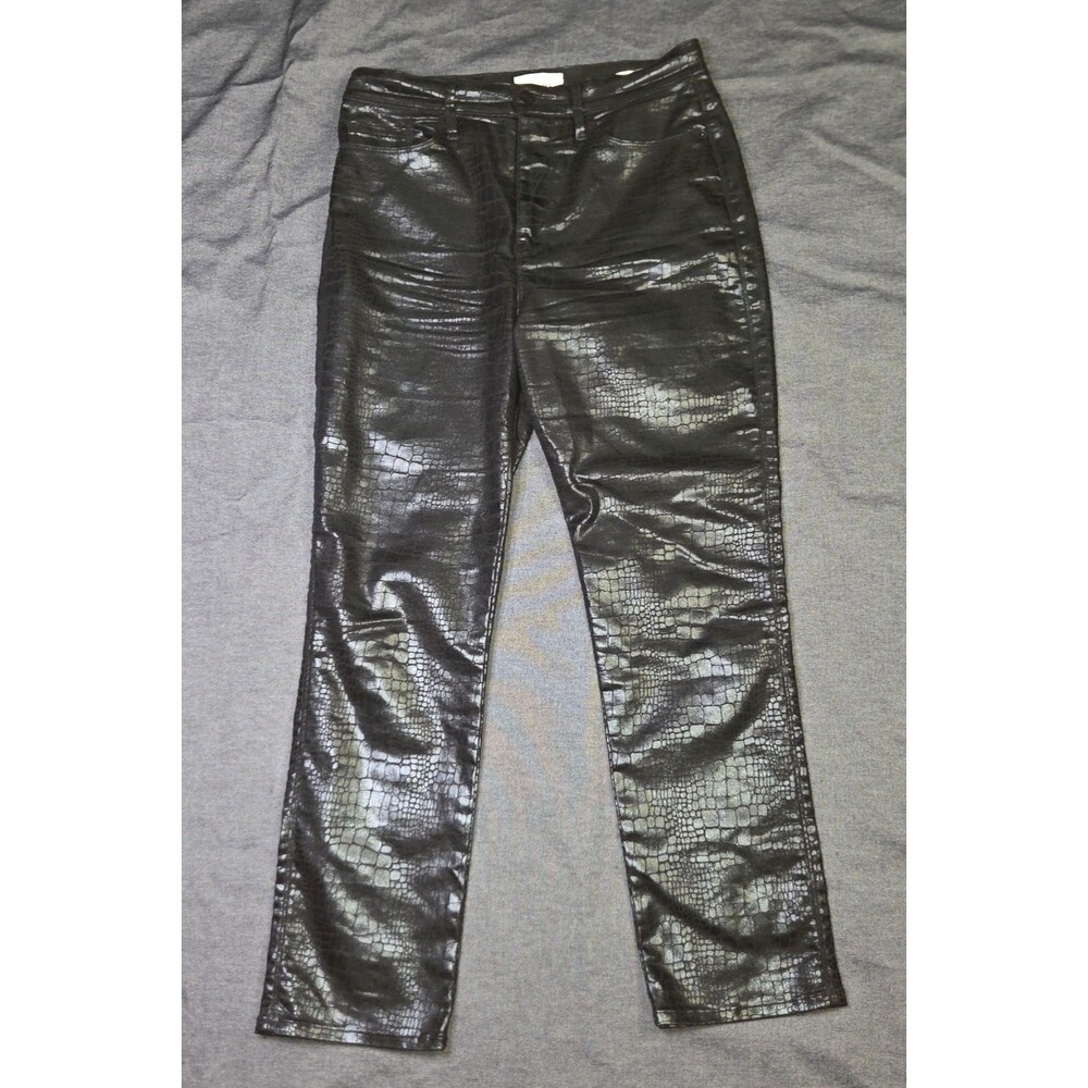Women's FRAME Le Sylvie Slender Straight Noir Croc Embossed Stretch Pants 29